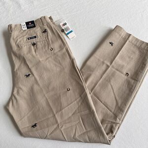 Chaps Men’s Khaki Chino Pants Embroidered 36 x 32 Derby Equestrian Horse